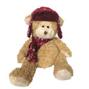 Ty Classic Hudson Brown Teddy Bear Red Hat Scarf 14 Inch